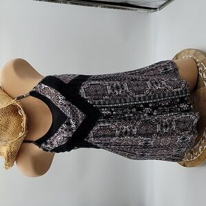 Maurices Racerback Blouse with Black Crochet design & Rose color